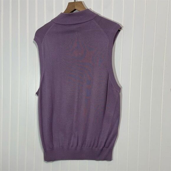Johnston & Murphy Purple Pima Cotton Sweater Vest M Mock Neck Snap Button Preppy - Picture 2 of 8
